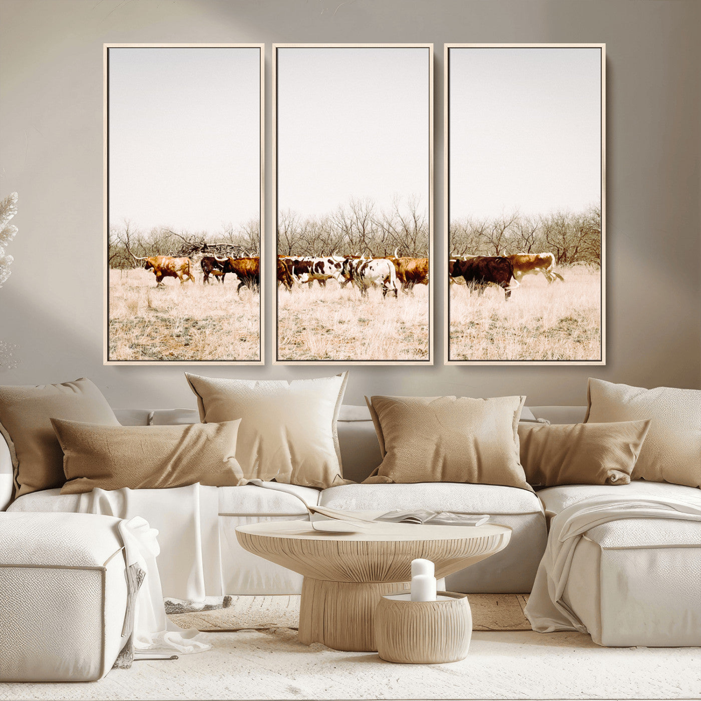 12454132-MGV-CV-36X24-Cow Herd Photography Wall Art Canvas Print, Framed Rustic Farmhouse Decor Art Picture Print, Western Ranch Style Perfect Rustic