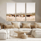 12454132-MGV-CV-36X24-Cow Herd Photography Wall Art Canvas Print, Framed Rustic Farmhouse Decor Art Picture Print, Western Ranch Style Perfect Rustic