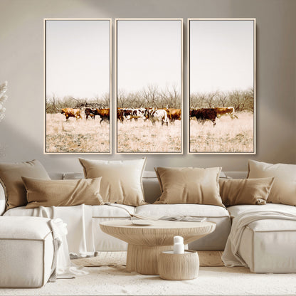 12454132-MGV-CV-36X24-Cow Herd Photography Wall Art Canvas Print, Framed Rustic Farmhouse Decor Art Picture Print, Western Ranch Style Perfect Rustic