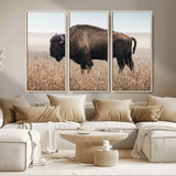 34451925-MGV-CV-36X24-Rustic Bison Decor Wall Art Canvas Print, Framed Buffalo Home Accent Art Picture Print, Prairie Wildlife Scene Perfect Western