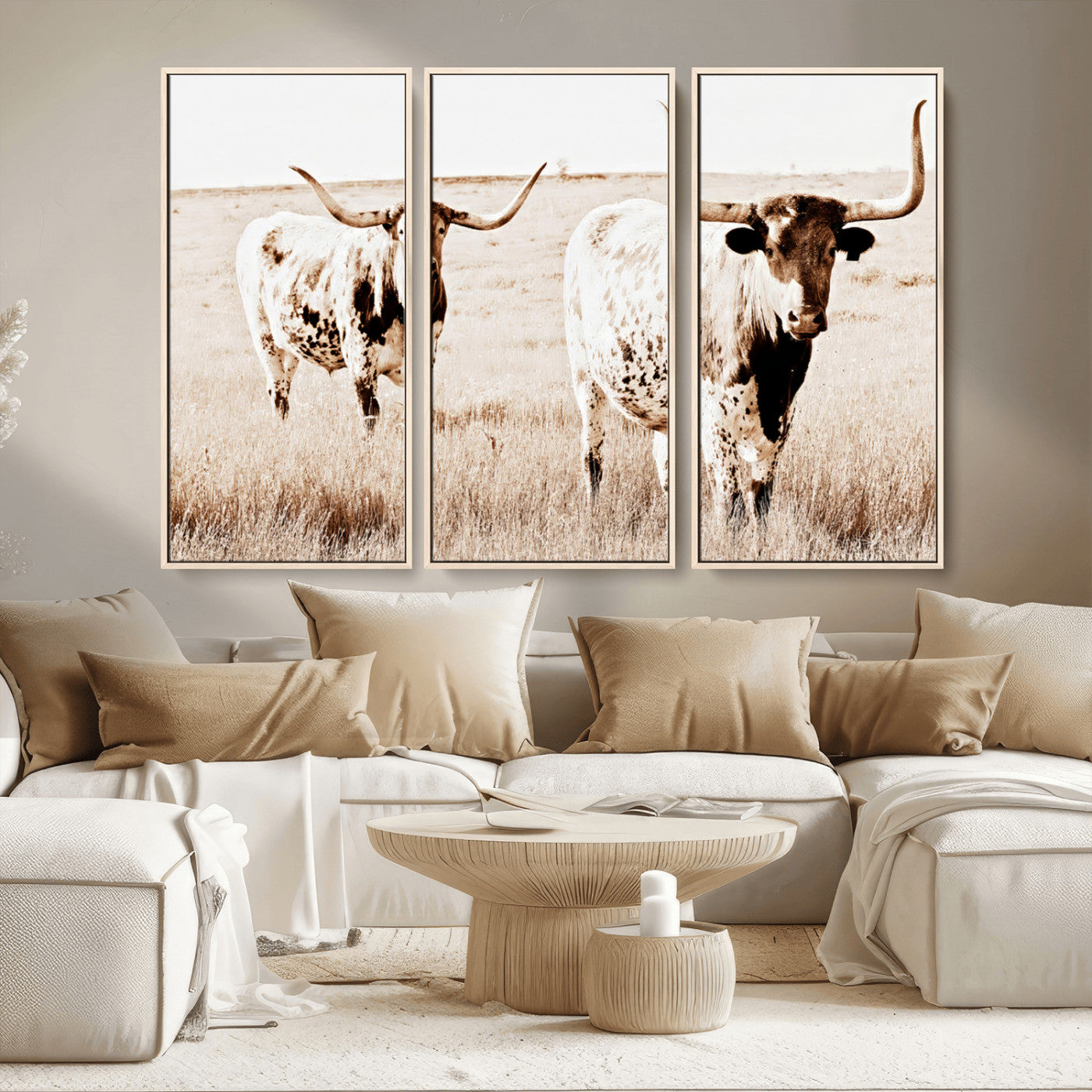 39672786-MGV-CV-36X24-Rustic Cow Scene Wall Art Canvas Print, Framed Farmhouse Style Cattle Art Picture Print, Prairie Animal Duo Perfect Rustic Western