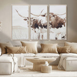 48161868-MGV-CV-36X24-Longhorn Cow Decor Wall Art Canvas Print, Framed Rustic Cattle Art Picture Print, Sepia Western Vibe Perfect Neutral Rustic