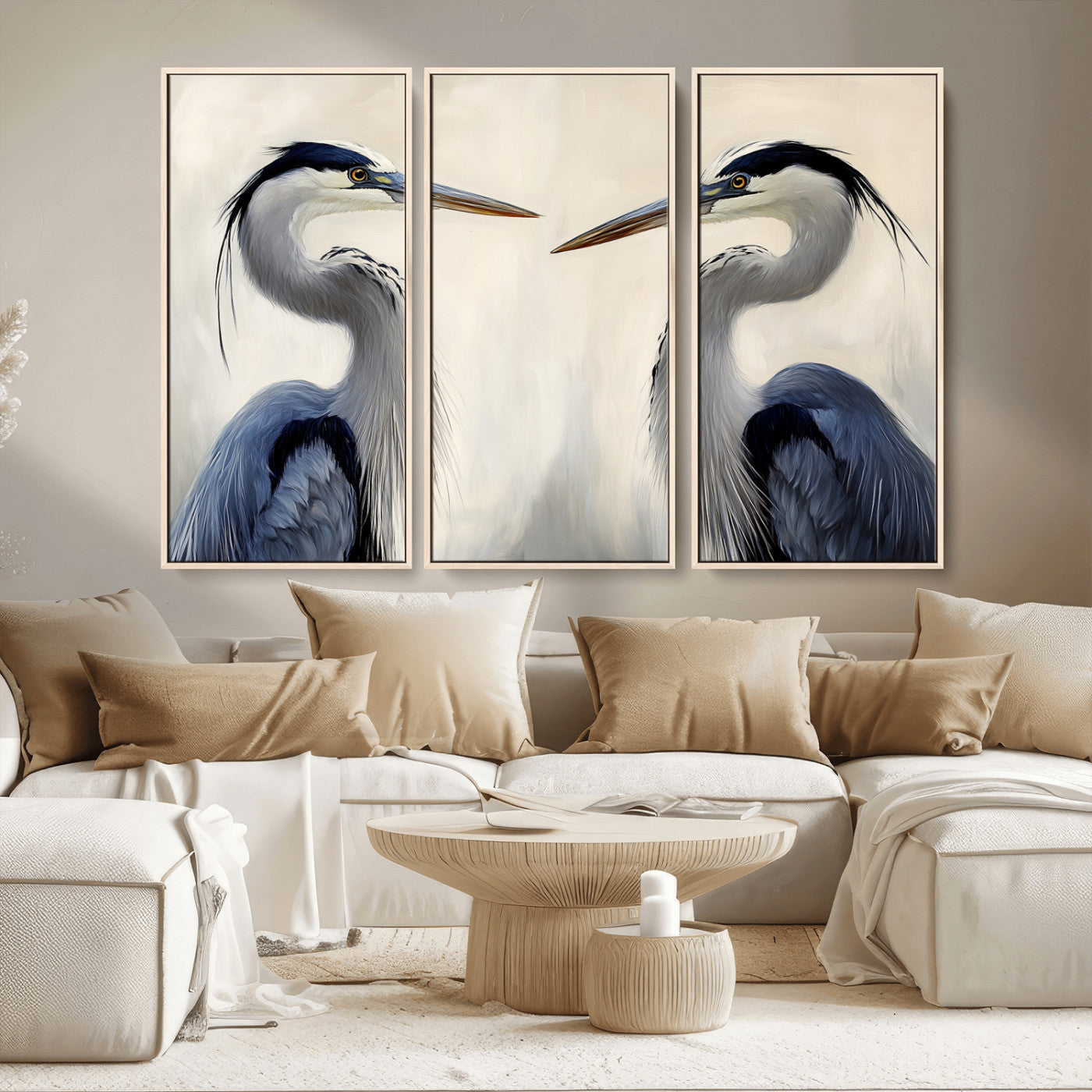 18230556-MGV-CV-36X24-Blue Heron Pair Wall Art Canvas Print, Framed Coastal Bird Theme Art Picture Print, Tranquil Wildlife Scene Perfect Coastal