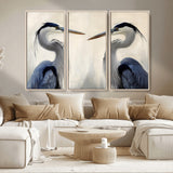 18230556-MGV-CV-36X24-Blue Heron Pair Wall Art Canvas Print, Framed Coastal Bird Theme Art Picture Print, Tranquil Wildlife Scene Perfect Coastal