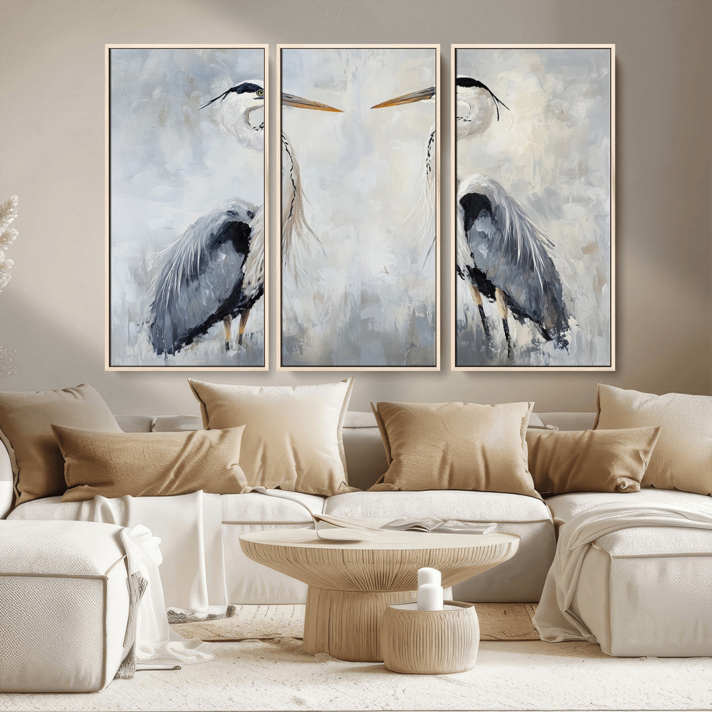 90806932-MGV-CV-36X24-Heron Wall Art Wall Art Canvas Print, Framed Bird Canvas Decor Art Picture Print, Nature Inspired Perfect Coastal Minimalist Decor