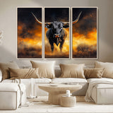 58293979-MGV-CV-36X24-Longhorn Canvas Wall Art Canvas Print, Framed Bold Bull Wall Art Art Picture Print, Western Animal Decor Perfect Western Dramatic
