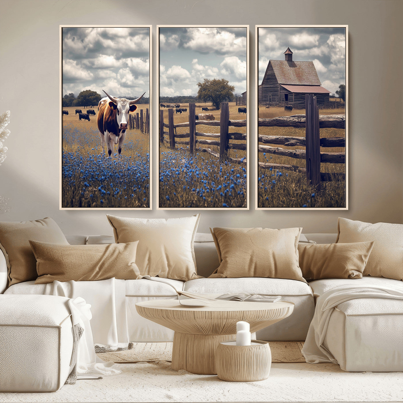 22296025-MGV-CV-36X24-Texas Longhorn Canvas Wall Art Canvas Print, Framed Rustic Barn Wall Art Art Picture Print, Farmhouse Cow Decor Perfect Rustic