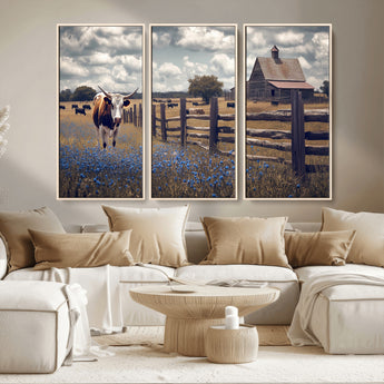 22296025-MGV-CV-36X24-Texas Longhorn Canvas Wall Art Canvas Print, Framed Rustic Barn Wall Art Art Picture Print, Farmhouse Cow Decor Perfect Rustic