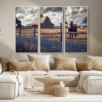 51092814-MGV-CV-36X24-Texas Longhorn Wall Art Wall Art Canvas Print, Framed Rustic Barn Canvas Art Picture Print, Farmhouse Cow Decor Perfect Rustic
