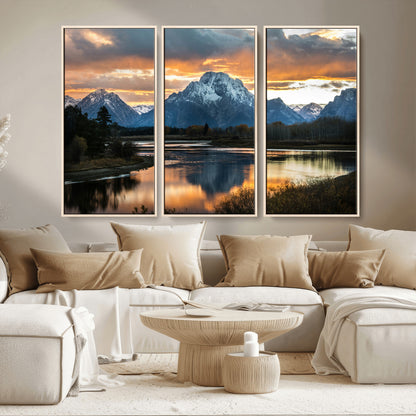 14130176-MGV-CV-36X24-Mountain Sunset Wall Art Canvas Print, Framed Alpine Wilderness Art Picture Print, Golden Hour Perfect Rustic Wilderness Decor
