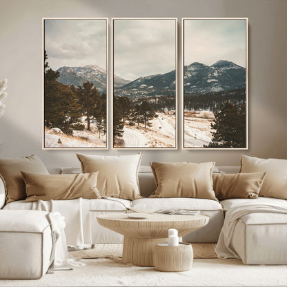 77311749-MGV-CV-36X24-Mountain Landscape Wall Art Canvas Print, Framed Snowy Peaks Art Picture Print, Alpine Aesthetic Perfect Rustic Winter Decor