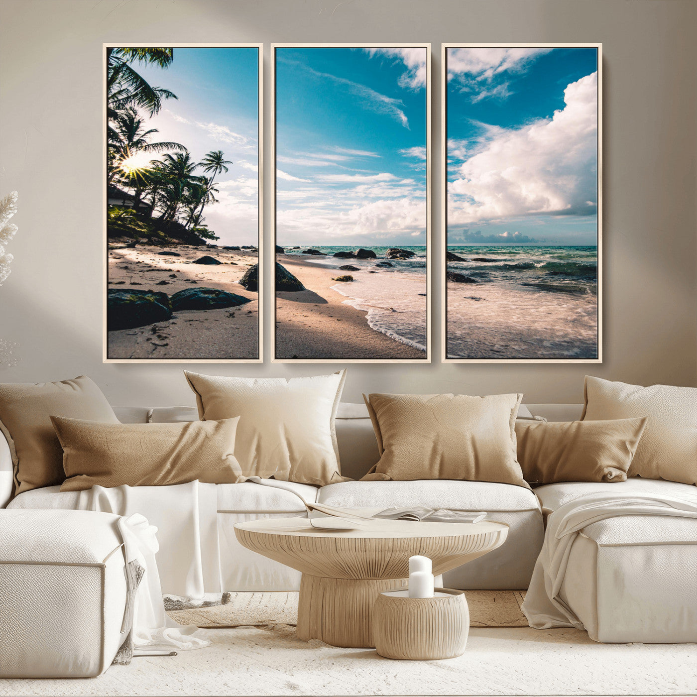 95301406-MGV-CV-36X24-Tropical Beach Wall Art Canvas Print, Framed Ocean Waves Art Picture Print, Relazxing Seascape Perfect Tropical Coastal Decor