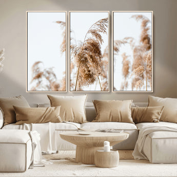 17019393-MGV-CV-36X24-Pampas Grass Wall Art Canvas Print, Framed Neutral Tones Art Picture Print, Minimalist Nature Perfect Boho Minimalist Decor