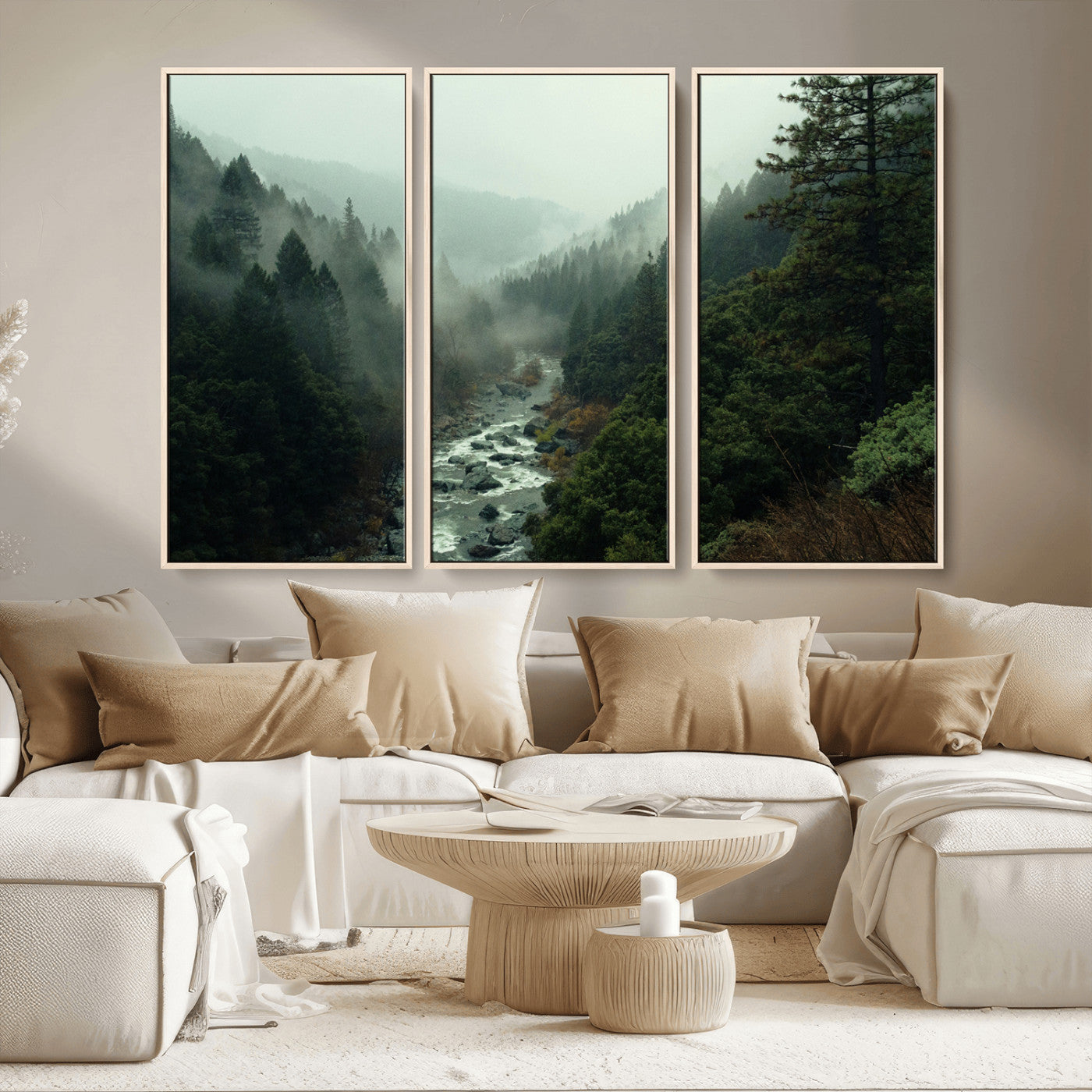 48497565-MGV-CV-36X24-Misty Forest Wall Art Canvas Print, Framed Foggy River Art Picture Print, Moody Landscape Perfect Moody Wilderness Decor Artwork