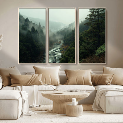 48497565-MGV-CV-36X24-Misty Forest Wall Art Canvas Print, Framed Foggy River Art Picture Print, Moody Landscape Perfect Moody Wilderness Decor Artwork