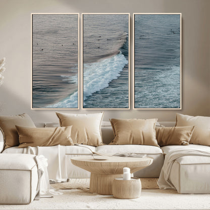 23077324-MGV-CV-36X24-Ocean Waves Wall Art Canvas Print, Framed Coastal Serenity Art Picture Print, Surf Aesthetic Perfect Modern Coastal Decor Artwork