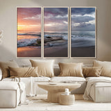 94208089-MGV-CV-36X24-Golden Hour Wall Art Canvas Print, Framed Tranquil Waves Art Picture Print, Beach Horizon Perfect Coastal Serenity Decor Artwork