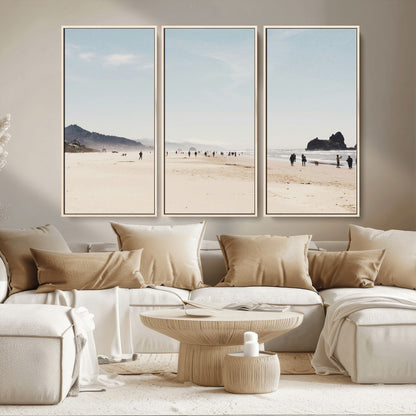 28307820-MGV-FC-48X32-3P_Natural-Minimalist Beach Wall Art Canvas Print, Framed Coastal Serenity Art Picture Print, Soft Sand Perfect Modern Coastal Decor Artwork