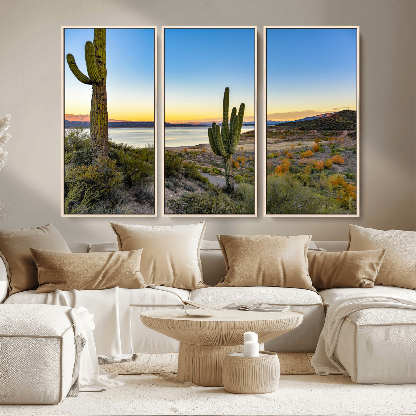 52844711-MGV-CV-36X24-Saguaro Cactus Wall Art Canvas Print, Framed Desert Sunset Art Picture Print, Southwestern Scene Perfect Southwestern Rustic Decor