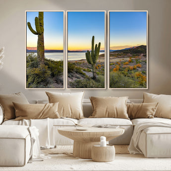 52844711-MGV-CV-36X24-Saguaro Cactus Wall Art Canvas Print, Framed Desert Sunset Art Picture Print, Southwestern Scene Perfect Southwestern Rustic Decor