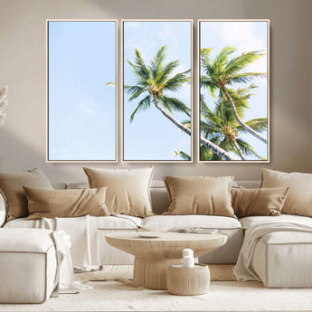 54719115-MGV-CV-36X24-Palm Trees Wall Art Canvas Print, Framed Tropical Aesthetic Art Picture Print, Coastal Serenity Perfect Tropical Minimalist Decor