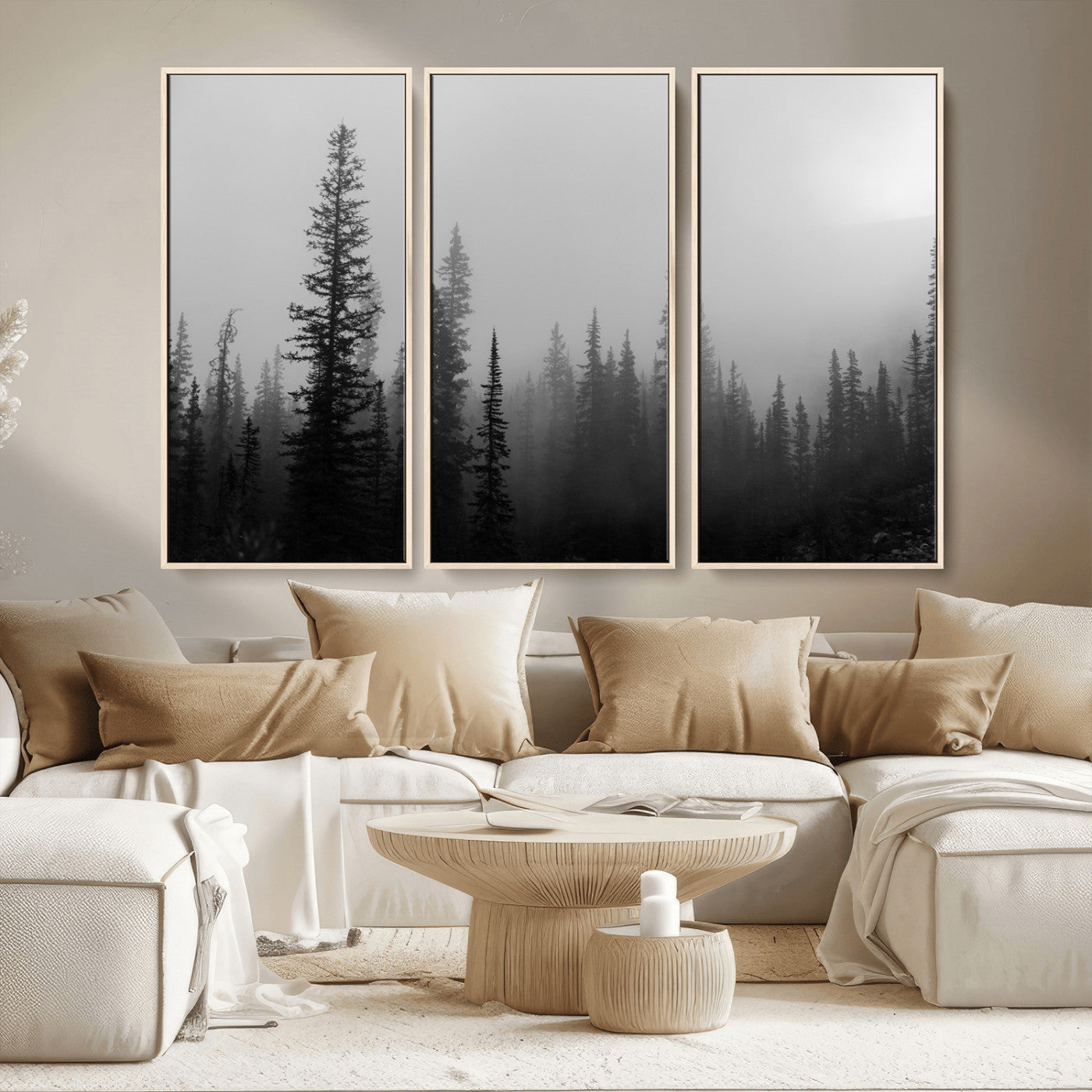 73138900-MGV-CV-36X24-Misty Pines Wall Art Canvas Print, Framed Woodland Photography Art Picture Print, Minimalist Decor Perfect Modern Rustic Decor