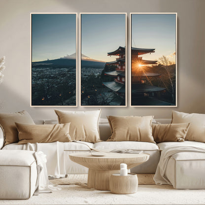 87729656-MGV-CV-36X24-Mount Fuji Wall Art Canvas Print, Framed Japan Travel Art Picture Print, Chureito Pagoda Perfect Zen Minimalism Decor Artwork