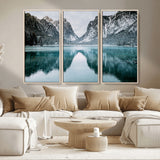 73098373-MGV-CV-36X24-Mountain Lake Wall Art Canvas Print, Framed Winter Wonderland Art Picture Print, Snowy Peaks Perfect Modern Nature Decor Artwork
