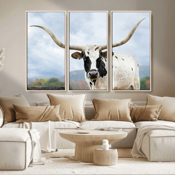 63592811-MGV-CV-36X24-Texas Longhorn Wall Art Canvas Print, Framed Western Rustic Art Picture Print, Farmhouse Decor Perfect Rustic Farmhouse Decor