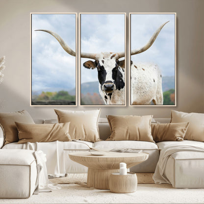 63592811-MGV-CV-36X24-Texas Longhorn Wall Art Canvas Print, Framed Western Rustic Art Picture Print, Farmhouse Decor Perfect Rustic Farmhouse Decor