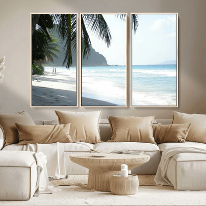 18311030-MGV-CV-36X24-Tropical Beach Wall Art Canvas Print, Framed Serene Ocean Art Picture Print, Palm Tree Shadows Perfect Tropical Coastal Decor