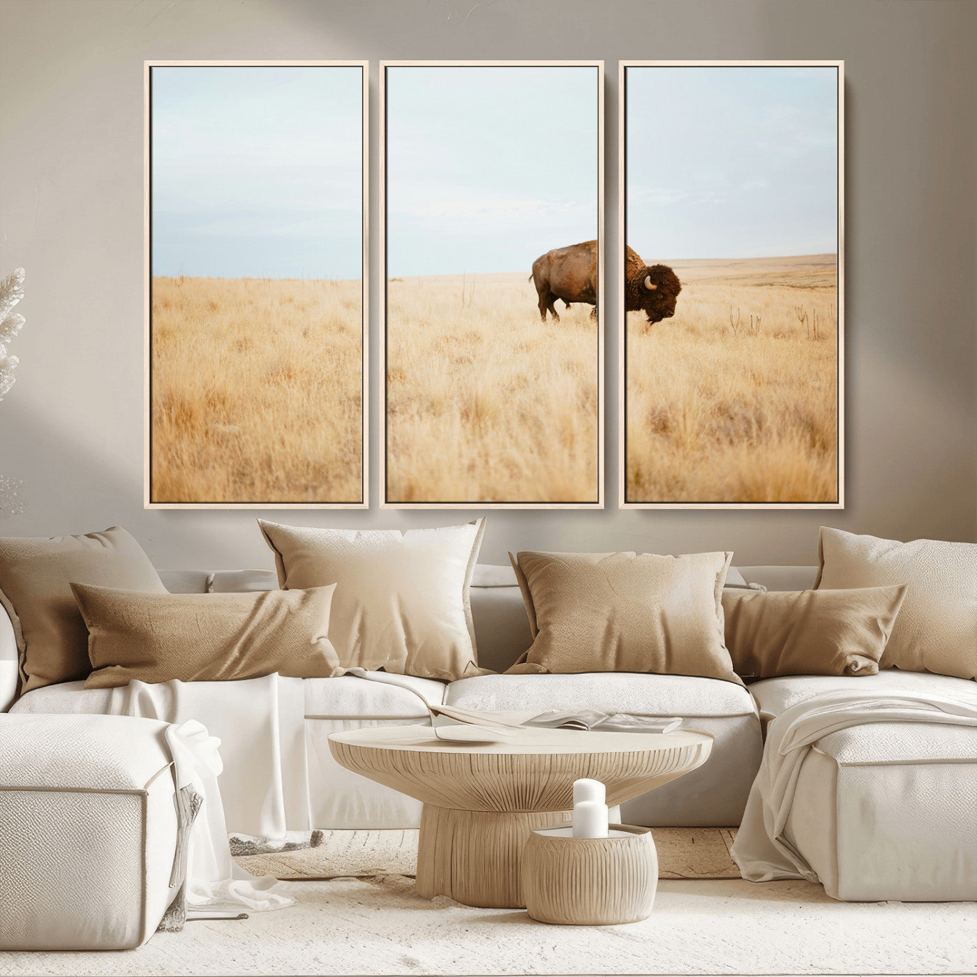 61392510-MGV-CV-36X24-Buffalo Wall Art Wall Art Canvas Print, Framed Western Wildlife Decor Art Picture Print, Rustic Farmhouse Art Perfect Rustic