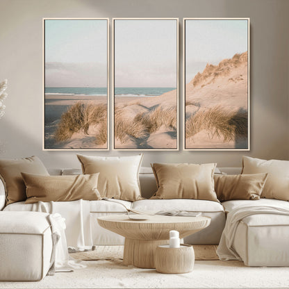 28064037-MGV-CV-36X24-Minimalist Seascape Wall Art Canvas Print, Framed Neutral Beach Print Art Picture Print, Sand Dune Photography Perfect