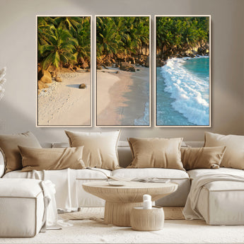 82312665-MGV-CV-36X24-Tropical Beach Wall Art Canvas Print, Framed Ocean Waves Art Picture Print, Palm Trees Perfect Coastal Minimalist Decor Artwork