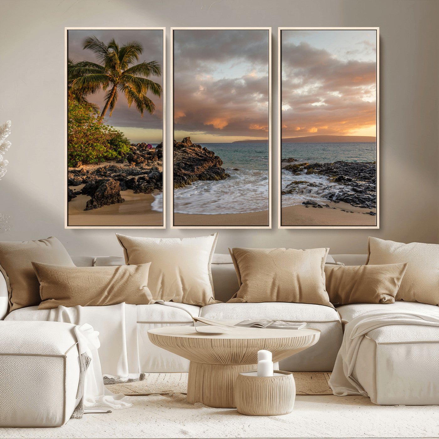 55108220-MGV-CV-36X24-Tropical Beach Wall Art Canvas Print, Framed Hawaiian Sunset Art Picture Print, Ocean Waves Perfect Coastal Tropical Decor Artwork