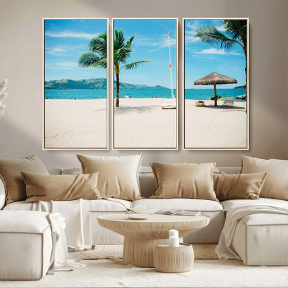 42623350-MGV-CV-36X24-Tropical Beach Wall Art Canvas Print, Framed Palm Tree Art Picture Print, Ocean View Perfect Tropical Coastal Decor Artwork