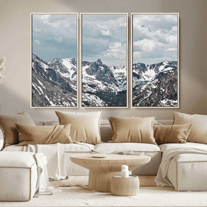 94074619-MGV-CV-36X24-Snowy Peaks Wall Art Canvas Print, Framed Alpine Wilderness Art Picture Print, Mountain Escape Perfect Winter Serenity Decor