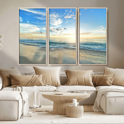 20708696-MGV-CV-36X24-Minimalist Seaside Wall Art Canvas Print, Framed Morning Glow Art Picture Print, Golden Reflections Perfect Coastal Minimalist