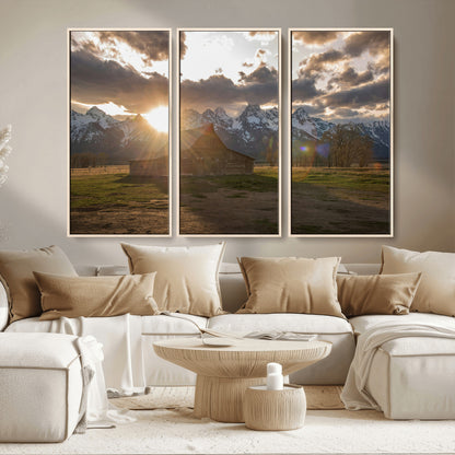52555760-MGV-CV-36X24-Snowy Peaks Wall Art Canvas Print, Framed Nature Escape Art Picture Print, Rustic Charm Perfect Rustic Western Decor Artwork