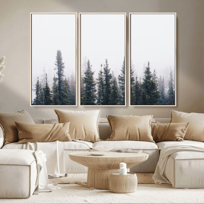 42364796-MGV-CV-36X24-Foggy Forest Wall Art Canvas Print, Framed Misty Pines Art Picture Print, Moody Woodland Perfect Scandinavian Minimalist Decor