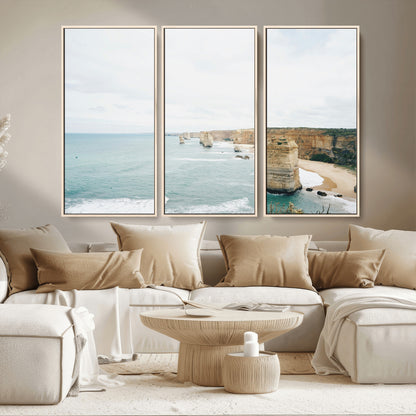 70095633-MGV-CV-36X24-Twelve Apostles Wall Art Canvas Print, Framed Coastal Cliffs Art Picture Print, Rugged Rock Formations Perfect Minimalist Coastal