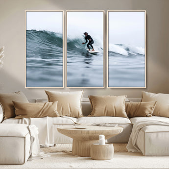 11693607-MGV-CV-36X24-Surfer on Wave Wall Art Canvas Print, Framed Ocean Adventure Art Picture Print, Motion Blur Water Perfect Coastal Adventure Decor