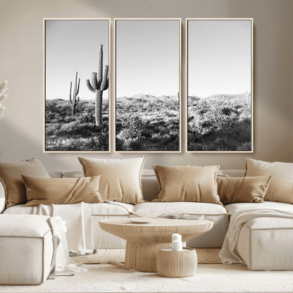 85205054-MGV-CV-36X24-Saguaro Cactus Wall Art Canvas Print, Framed Monochrome Landscape Art Picture Print, Scenic Arizona View Perfect Minimalist
