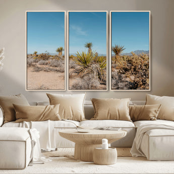 35156165-MGV-FC-48X32-3P_Natural-Joshua Tree Wall Art Canvas Print, Framed Desert Landscape Art Picture Print, Warm Earth Tones Perfect Southwestern Minimalist