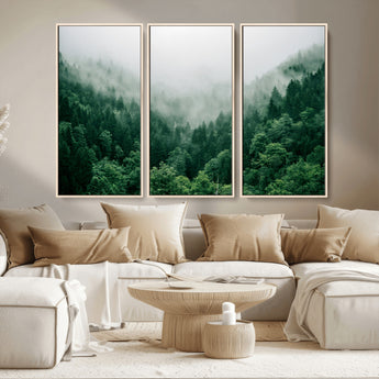 45265379-MGV-CV-36X24-Misty Forest Wall Art – Green Mountain Pine Tree Landscape Canvas Print, Nature Photography Artwork Home Decor for Bedroom, Living