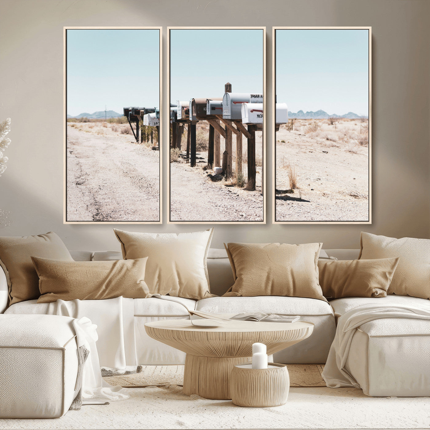 54616109-MGV-CV-36X24-Desert Mailboxes Wall Art – Rustic Rural Roadside Photography Canvas Print, American Southwest Landscape Home Decor for Living