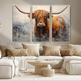 X61001-MGV-CV-36X24-Scottish Highland Wall Art Canvas Print, Framed Longhorn Art Picture Print, Western Cow Perfect Farmhouse Decor Artwork