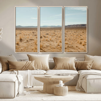 55918919-MGV-CV-36X24-Desert Landscape Wall Art – Golden Grass Plains and Mountain Horizon Canvas Print, Southwest Nature Photography Decor for Living