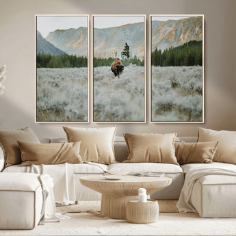 41674074-MGV-CV-36X24-Bison Wall Art – American Buffalo Wildlife Photography Canvas Print, Western Mountain Landscape Artwork Rustic Nature Decor for