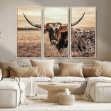 95745718-MGV-CV-36X24-Texas Longhorn Wall Art – Western Cattle Photography Canvas Print, Rustic Ranch Animal Artwork Country Farmhouse Decor for Living